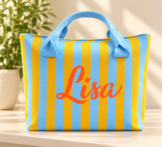 Stripe Bag Blue/Yellow Personalised